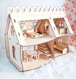 casa de muñetas ensamblable con muebles en miniatura cortada con laser